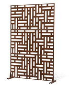 VEVOR Metal Privacy Screen, 36" W x 72" H, Outdoor Privacy Screens & Panels, Freestanding Outdoor Divider with Stand, 3-Panel Decorative Garden Steel Privacy Fence for Balcony Patio Indoor Room Brown