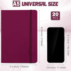 Honoson 20 Pack Lined Journal Notebooks A5 Hardcover Executive Notebook 5.5" x 8.3" PU Leather Wide Ruled Journals Bulk with Elastic Band for Home Business Office School Supplies(Burgundy)
