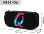 Pazacon Cute Initial Pencil Case for Kids Students, Large Capacity Pencil Pouch for Boys Girls, Letter Design Pencil Box Pen Bag Office Stationery Organizer, Rainbow Letter Q