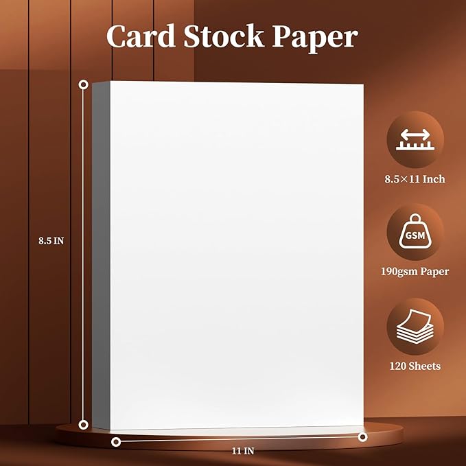 120 Sheets of Cardstock 8.5 x 11, Heavyweight Cover Cardstock Printer Paper 8.5 x 11, 190 gsm Bright White Card Stock Paper for DIY, Professional Printing, Wedding Invitations, Office Cards & Crafts