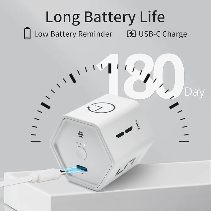 LUCKY TIME Productivity Timer Flip Gravity Sensor Pomodoro Cube Timer Countdown & Countup,1/5/10/30/60min Preset & Custom Timing, Mute/Vibrate/Sound for ADHD,Work,Study,Kitchen(1, White Hexagon)
