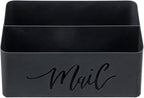 MyGift 2 Slot Modern Matte Black Metal Desktop Mail Sorter with Cutout Script Lettering, Office Desk or Home Entryway Table Incoming Outgoing Letter Holder