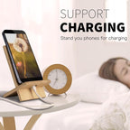 Healfyya Bamboo Tablet Holder - Adjustable Folding iPad Stand with Charge Port for Desk or Cooking