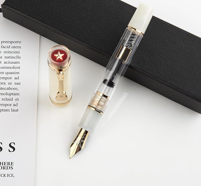 JINHAO 1935 Fountain Pen TIANDAO Series #8 Nib Ink Pen with Guitar-Shaped Clip and Ink Converter (F Nib 0.5mm, Ivory White)