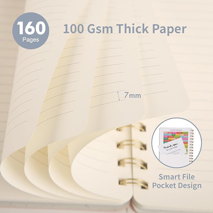 Spiral Notebook-5.75" x 8.125" College Ruled Journal with Inner Pockets and 160 Pages,PU Leather Cover Business Journal, Twin-Wire Binding Notebook Perfect for Office & Home School Supplies 2 pack Reefblue/Black