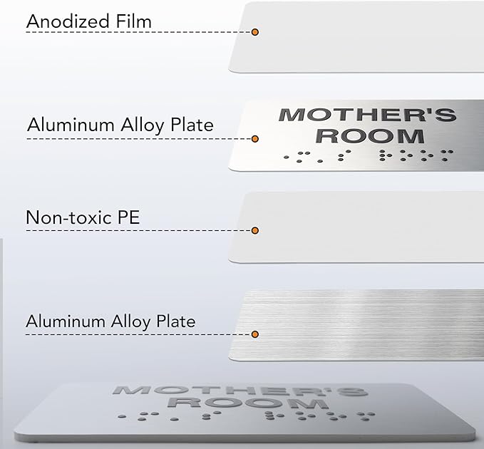 Exit Signs with Raised Text & Grade 2 Braille, Brushed Aluminum/Silver Finish Easy Install with Double-Sided Tape, ADA Compliant Exit Signs for Businesses & Offices