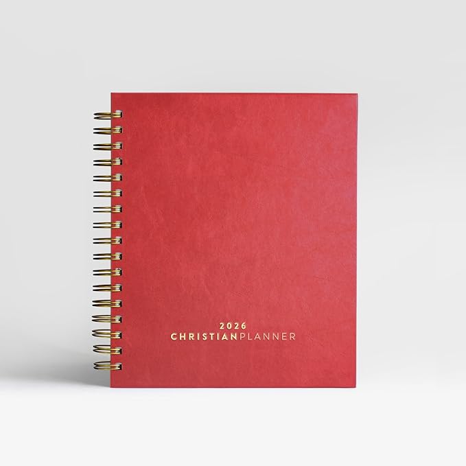 Christian Planner 2026 Daily Planner - Faith Based Monthly and Weekly Planner, Vision Board, and Habit Tracker - 2026 Calendar, Personal Organizer and Devotional Journal (Sprial, Cherry)