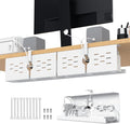 KEEGH 16" Under Desk Cable Management Tray, 2 Pack Desk Cord Organizer Upgrade Capacity, Drill Free Clamp/Screw Mount, Sturdy Metal Tray for Connect Cables, Home, Office, White