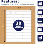 POLYSELLS 1" x2-5/8 Self Adhesive Address Labels, 30UP Blank Shipping Labels, FUSKU, FBA Mailing Labels for Inkjet and Laser Printer, 3000 Sticker Labels (100 Sheets), 30 Labels per Sheet