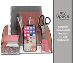 My Space Organizers Rose Gold Desk Organizer, Acrylic, 9 Compartments, Office Supplies Desk Accessories Organizer with Drawer, Pen Holder, Office Decor Desktop Organization (Rose Gold)