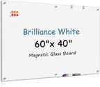 MaxGear Glass Whiteboard Tempered Magnetic Dry Erase Board 60 x 40 Inch Ultra White, Frameless Wall Mounted, Office Classroom Conference Room Home Use, Includes Markers, Eraser, Magnets & Mounting Kit