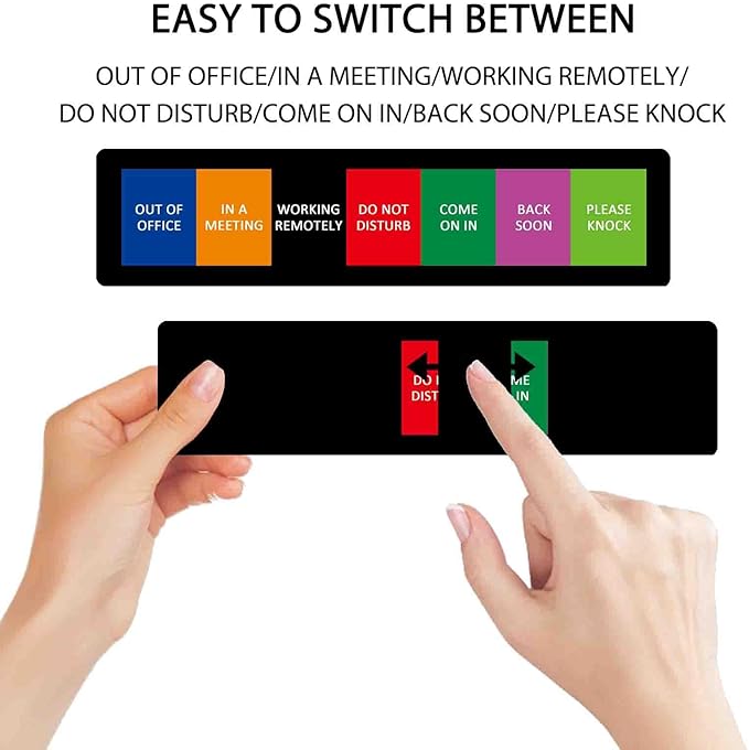 Office Door Sign,Do Not Disturb/Please Knock/Out of Office/in a Meeting/Working Remotely/Back Soon/Come On In Sign,Let Others Know Before Entering,7 Status Privacy Door Signs Available and Away for Conference Room & Meeting-Acrylic,(10" X3",Black)