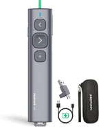 Norwii N95 Presentation Clicker with USB-A&C Receiver, PowerPoint Clicker for Presentation Remote, Rechargeable Wireless Presenter Pointer, Slide Advancer for PC/Laptop/e-Book (Green, USB-AC)