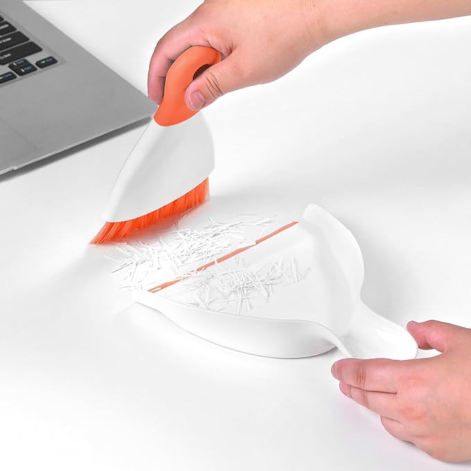 NACENA Mini Dustpan and Brush Set 2 Pack, Small Broom and Dustpan Set Dust Pan and Mini Hand Broom Dustpan and Broom Combo Compact for Home Table Keyboards Sofa Kitchen, Orange