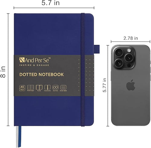 &And Per Se Dotted Journal Notebook, A5 Hardcover Bullet Dotted Journals for Sketching, 160 Pages 100GSM Thick Paper Journaling Notebook for Office School Home, 5.7'' x 8"(Royal Blue)