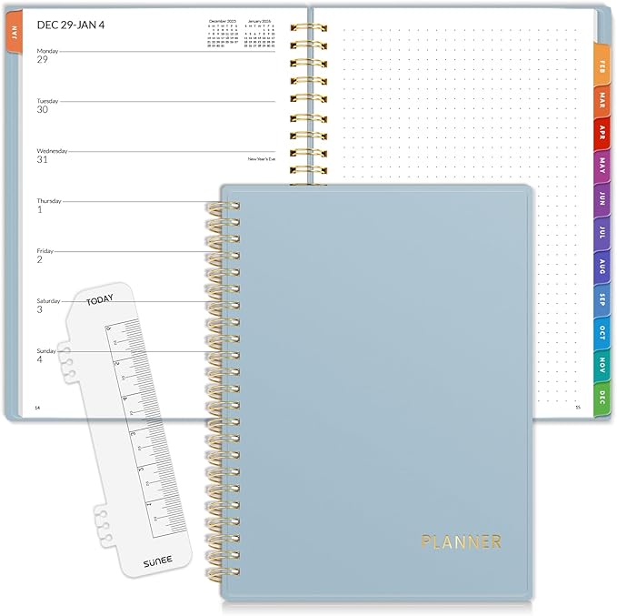 SUNEE 2026 Planner, Weekly and Monthly Calendar Planner, January 2026-December 2026, Daily Agenda with Tabs, Note Pages, Spiral Binding, 6.4"x8.3", Blue