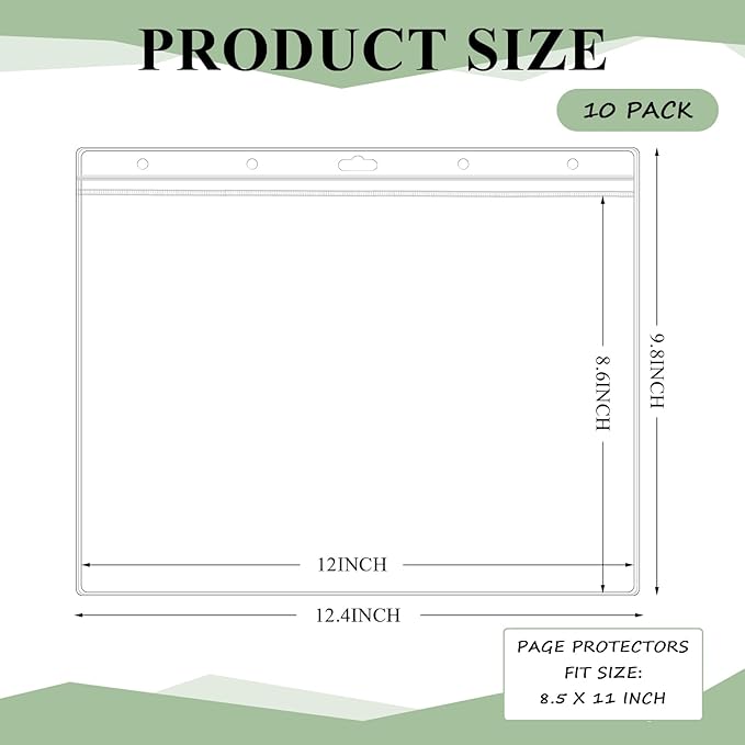 Sinload 10 Pcs Heavy Duty Sheet Protector 8.5 x 11 Inch Job Ticket Holder Waterproof Resealable Zip Page Wall Sign Holder Clear Dry Erase Document Sleeve Magazine Protector Horizontal(12.4 x 9.8 Inch)