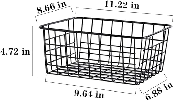 LeleCAT Black Wire Storage Baskets, Metal Household Storage Organizer for Kitchen，Pantry, Shelf, Freezer, Bathroom，Black 2 Pack