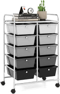 LDAILY 10 Drawer Rolling Cart, Storage Cart Organizer on Wheels, Drawer Cart with Metal Frame & Large Storage Capacity, Rolling Cart with Drawers for Living Room Classroom, Office
