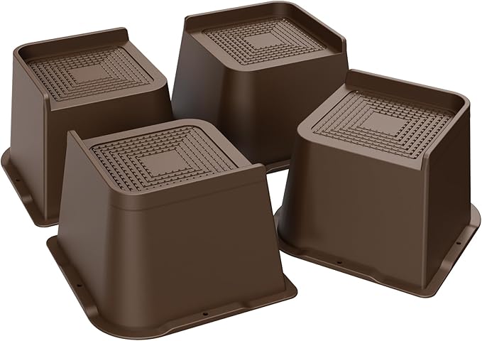 MXMZHXU Bed Risers 2 inch, 3 inch, 4 inch, 6 inch or 8 inch Heavy Duty Furniture Risers, Up to 6000 Lbs L Shaped Design Bed Lifts Blocks for Couch Desk Sofa Table (Dark Brown 4 Pack, 4 Inch)
