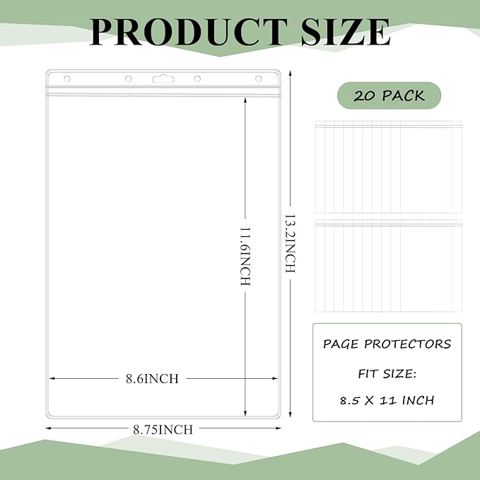 Sinload 20 Pcs Heavy Duty Sheet Protectors 8.5 x 11 Inch Job Ticket Holder Waterproof Resealable Zip Page Wall Sign Holder Clear Dry Erase Document Sleeve Magazine Protector Vertical(13.2 x 8.75 Inch)