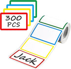 300 PCS Name Tag Stickers - 3.5'' x 2.2'' 4 Colors, Self-Adhesive Sticker Name Tags for School, Office, Home, Party, Meeting
