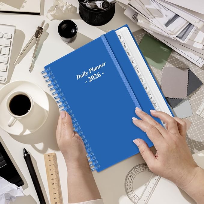 Daily Planner 2026 Full Page Per Day- 2026 Daily & Monthly Planner from January 2026 to December 2026, Day Planner 2026 with 12 Months Tabs, 6.4" x 8,5", Blue