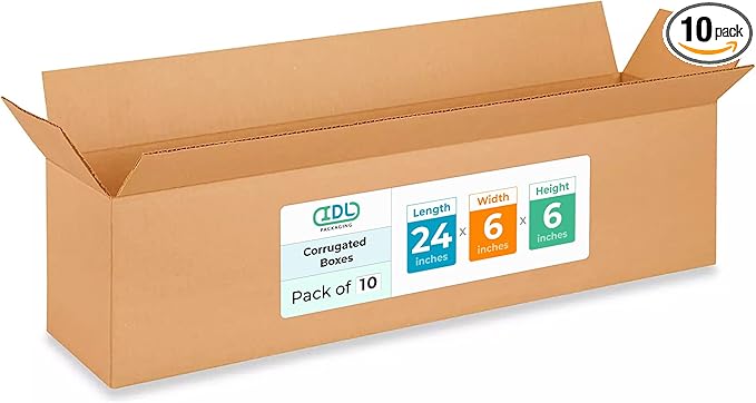 Long Moving & Shipping Boxes 24x6x6 inches (10-Pack) - Extra Strength 200 lb vs Regular - Corrugated Shipping Boxes for USPS/UPS/FEDEX - Cardboard Packing Box - Packing Box by IDL Packaging