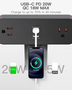 Desk Clamp Power Strip 10ft Flat Plug Extension Cord with USB C, 2 Outlets, Surge Protector USB C (PD 20W), USB A(QC 18W) Fast Charging Ports,Table Outlets for Home, Office, Black