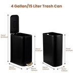 BETHEBEST Bathroom Trash Can with Lid Soft Close,Stainless Steel Step Trash Can with Removable Inner Wastebasket,Black Garbage Can for Bathroom,Bedroom,Kitchen(15 Liter/4 Gallon)