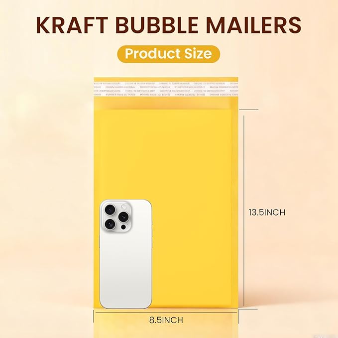 Yellow Kraft Bubble Mailers 8x13.5 Inches (25 Packs) Self-Seal Padded Shipping Envelopes, Bubble Mailers Water-Resistant for Books, Clothing, Ecommerce Shipping