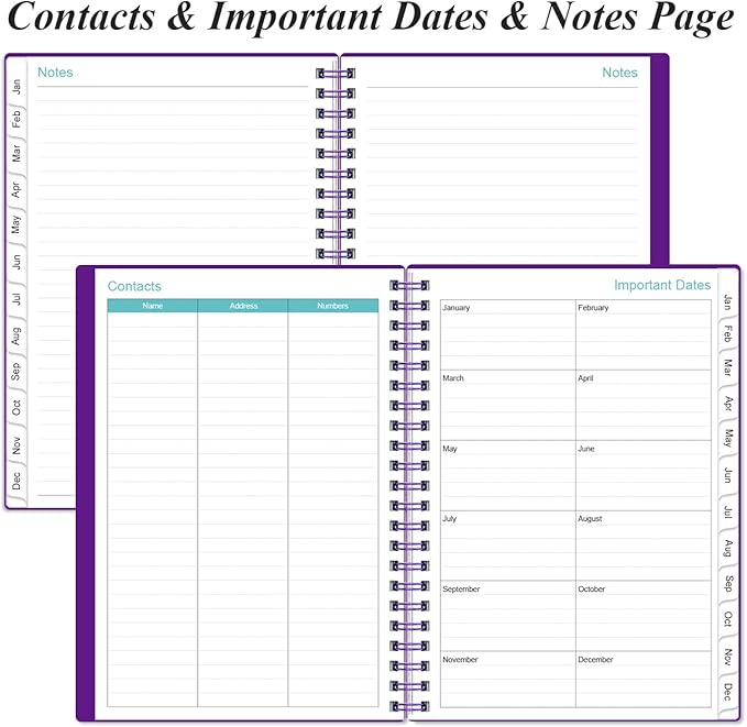 Daily Planner 2026 Full Page Per Day- 2026 Daily & Monthly Planner from January 2026 to December 2026, Day Planner 2026 with 12 Months Tabs, 6.4" x 8,5", Purple