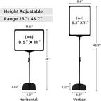 Sign Holder, Sign Stand with Adjustable Height Snap Open, Reusable Sign Holder 8.5x11 Inch, Vertical and Horizontal View Sign Holder Stand (Black, 4 Pack)