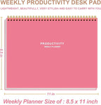 Weekly Productivity Planner - 8.5" x 11" Dashboard Desk Notepad Has 6 Focus Areas to List Tasks for Goals, Projects, Clients, Academic or Meal-Organize Your Daily Work Efficiently, 54 Weeks, Pink