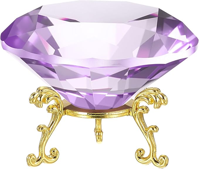 PATIKIL Diamond Crystal Paperweight, 80mm / 3.15" Crystal Paperweight Paper Weight with Gold 19 Metal Base for Home Office Desktop Table Decor Wedding Party Ornaments, Purple