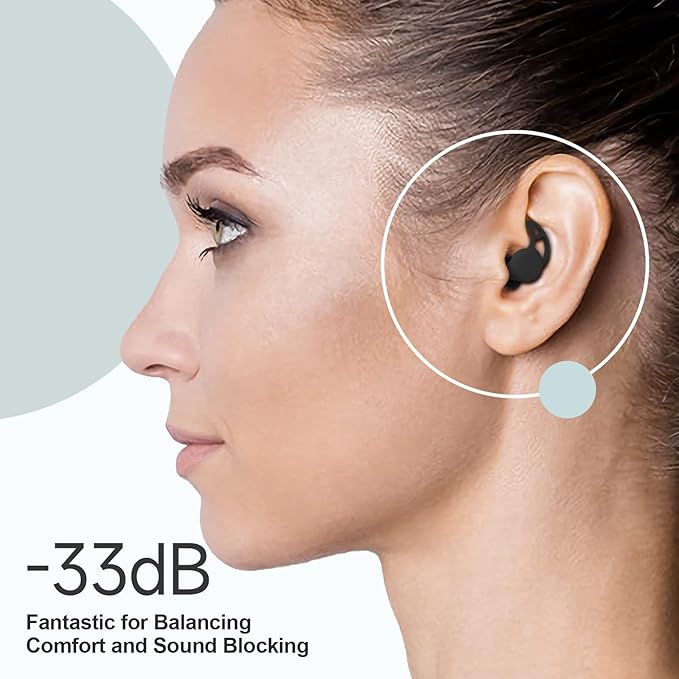 VANLON Ear Plugs for Sleeping Noise Cancelling, Reusable Ear Plugs for Noise Reduction, 2Pairs Super Soft Fit Silicone Earplugs for Concert, Work, Travel, 33dB Noise Cancelling Headphones (Black)