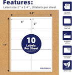 POLYSELLS Self Adhesive 2"x4" Address Shipping Labels, 10UP White Sticker FBA Labels, Inkjet/Laser Printer Compatible, 10 Labels/Sheet, 100 Sheets/1000 Labels