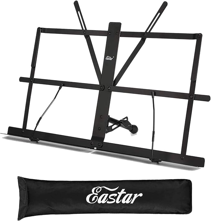 Eastar Tabletop Music Stand for Sheet Music ESMF-3, Table Top Desktop Book Stand Folding Portable Sheet Music Stand Adjustable Travel Music Holder Lightweight with Carrying Bag, Black