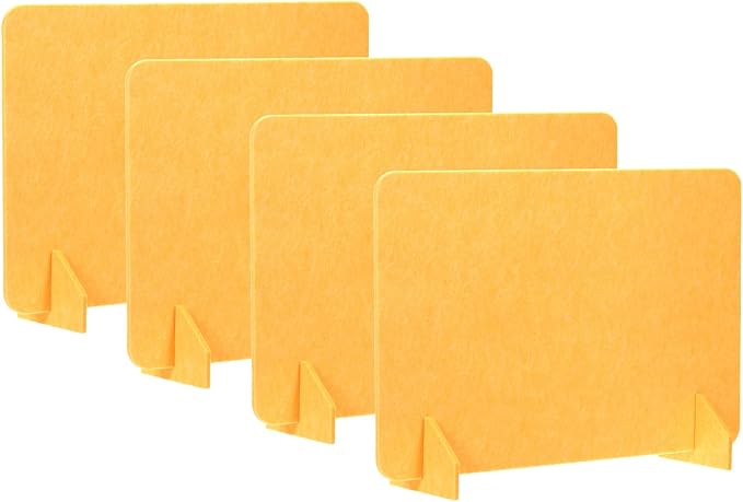 PATIKIL Desk Divider, 4 Set 24 x 16 Inch Acoustic Freestanding Desk Divider Desk Privacy Panel with 8 Pcs Support Feet for Library Office Workstation,Yellow