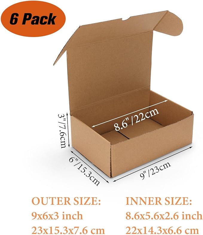 PHAREGE 9x6x3 inch Shipping Boxes 6 Pack Brown, Tab Lock Tuck Top Mailer Boxes for Packaging Small Business, Medium Cardboard Gift Boxes for Wrapping Mailing Present