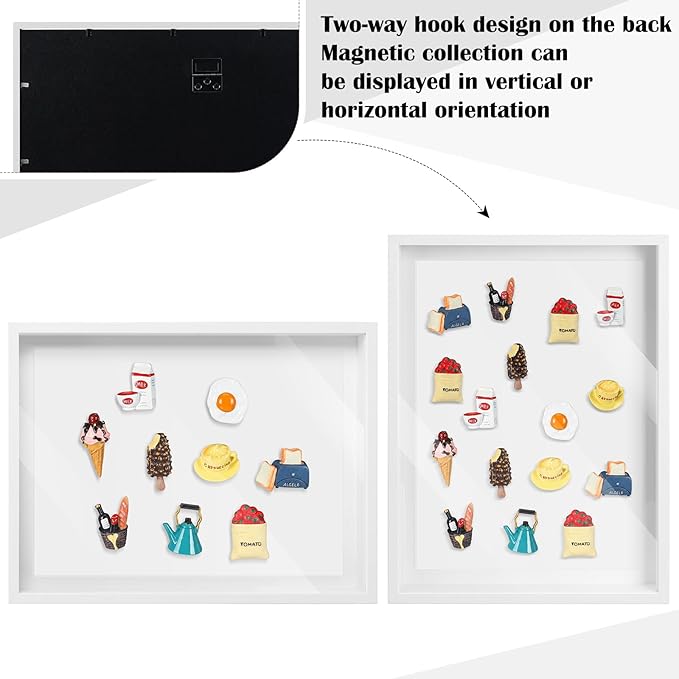 Vicenpal 1 Pcs Large Magnetic Board 16" x 12" Magnet Display Board Removable Souvenir Fridge Magnet Frames Case for Wall Dust Proof Magnetic Shadow Box for Wall Table Refrigerator (White)