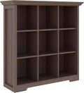 OSCHF Cube Shelf Bookcase with Base - Wooden 3 Tiers Floor Standing Low Storage Cabinet for Home and Office, 9-Cube Lattice Bookshelf, Walnut