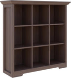 OSCHF Cube Shelf Bookcase with Base - Wooden 3 Tiers Floor Standing Low Storage Cabinet for Home and Office, 9-Cube Lattice Bookshelf, Walnut
