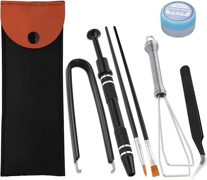 HEGAPOJA Keyboard Remover Tool Kit-7-Piece Set, Keycap Puller Include 5g Keyboard Lube, Switch Puller, Lubricating Pen, Cleaning Brush, Tweezers, 4-Jaw Gripper, and Key Cap Puller