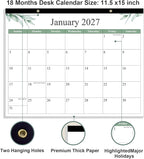 Desk Calendar 2026 - Calendar 2026-2027 from January 2026 to June 2027, 18 Months Calendar with Thick Paper for Office, Home, School Organizing, 14.5" X 11.5", Leaf
