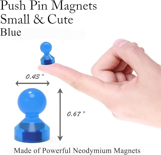 MHDMAG Magnetic Push Pins Powerful Push Pin Magnets for Fridge Whiteboards Calendars Maps in School & Office Pack of 60,Blue