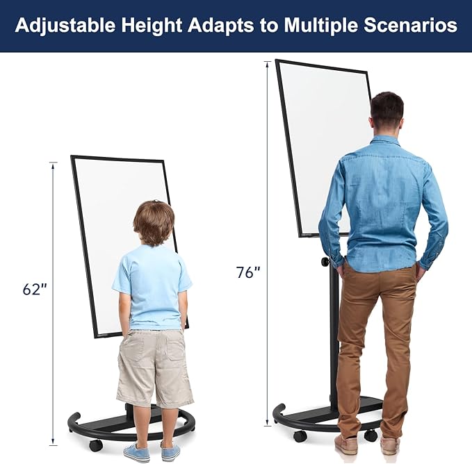 TSJ OFFICE Mobile Whiteboard Standing - 36 X 24 Inches Magnetic Rolling White Board, Height Adjustable Dry Erase Board on Wheels with Flip Chart Hooks, Black