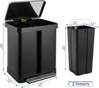 ComfyCorner 16 Gallon Dual Compartment Trash Can, Hands-Free Recycling Rectangular Garbage Bin, Stainless Steel Step-On Dustbin with Soft-Close Lid, Removable Inner Buckets, for Kitchen Home