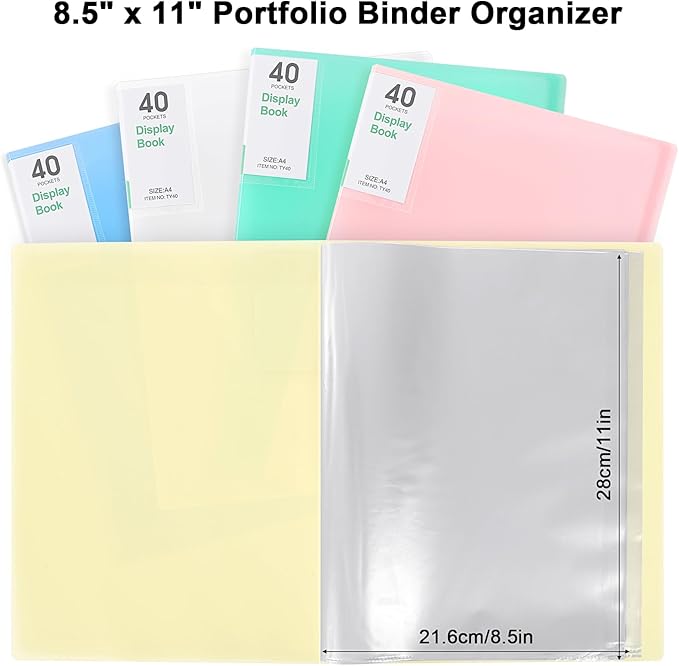 Phyxin Portfolio Binder, 40-Pocket Portfolio Folder 8.5" x 11", Displaying 80 Page Binder with Plastic Sleeves, Plastic Folders for Women & Men, Students, Teachers, Yellow