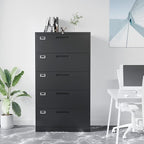 Fesbos Lateral File Cabinet with 5 Drawers - Metal Steel Filling Cabinets for Home Office - Lockable Storage Cabinet for Hanging Files Letter/Legal/F4/A4 Size-Assembly Required